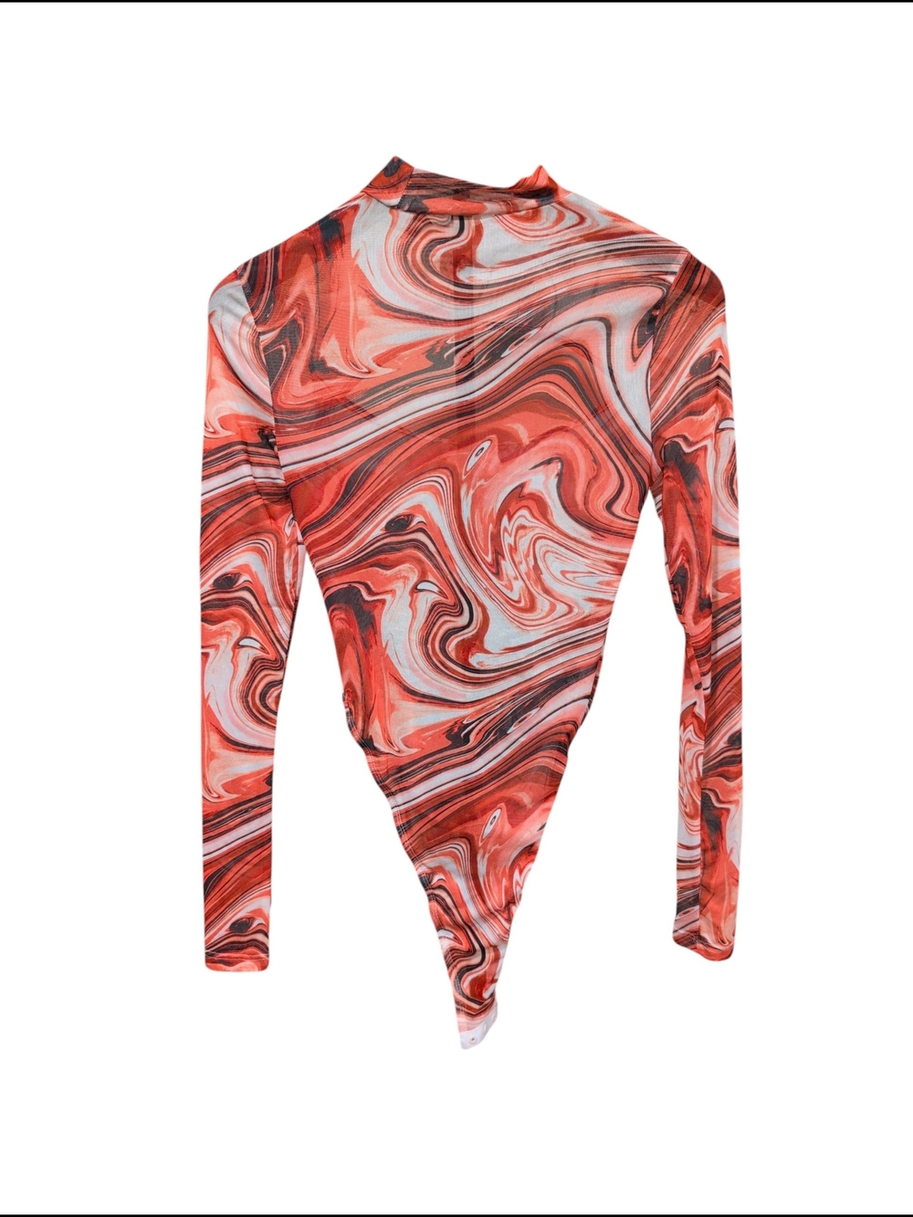 SHEIN Red Marble-Print Long Sleeve Asymmetric Top